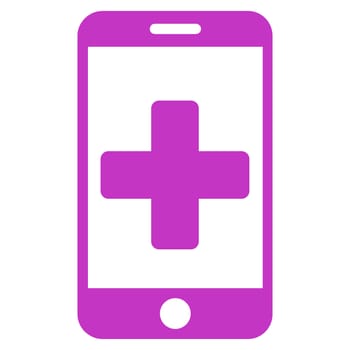 Online Help glyph icon. Style is flat symbol, violet color, rounded angles, white background.