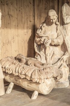 madonna and baby jesus (wooden crib, Bolzano, Italy)