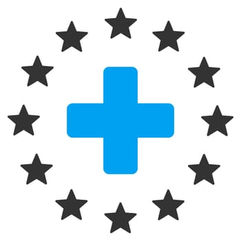 Euro Medicine raster icon. Style is bicolor flat symbol, blue and gray colors, rounded angles, white background.