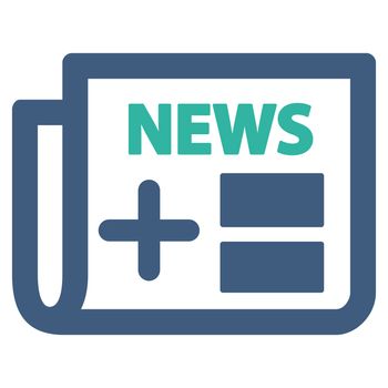 Medical Newspaper raster icon. Style is bicolor flat symbol, cobalt and cyan colors, rounded angles, white background.