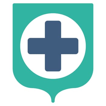 Medical Shield raster icon. Style is bicolor flat symbol, cobalt and cyan colors, rounded angles, white background.