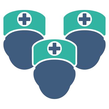 Medical Staff raster icon. Style is bicolor flat symbol, cobalt and cyan colors, rounded angles, white background.