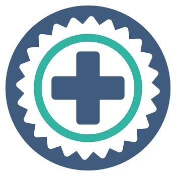 Medical Stamp raster icon. Style is bicolor flat symbol, cobalt and cyan colors, rounded angles, white background.