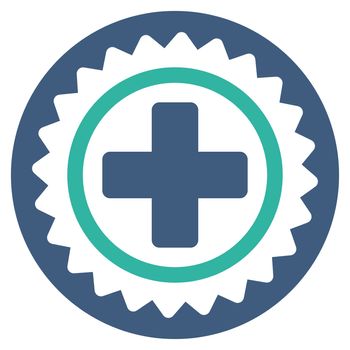 Medical Stamp raster icon. Style is bicolor flat symbol, cobalt and cyan colors, rounded angles, white background.