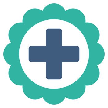 Medical Sticker raster icon. Style is bicolor flat symbol, cobalt and cyan colors, rounded angles, white background.