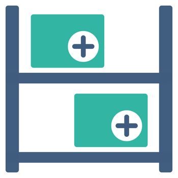 Medical Warehouse raster icon. Style is bicolor flat symbol, cobalt and cyan colors, rounded angles, white background.