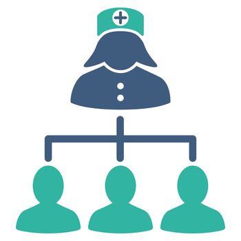 Nurse Patients raster icon. Style is bicolor flat symbol, cobalt and cyan colors, rounded angles, white background.