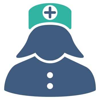 Nurse raster icon. Style is bicolor flat symbol, cobalt and cyan colors, rounded angles, white background.