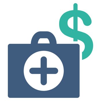 Payment Healthcare raster icon. Style is bicolor flat symbol, cobalt and cyan colors, rounded angles, white background.