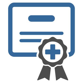 Certification raster icon. Style is bicolor flat symbol, cobalt and gray colors, rounded angles, white background.