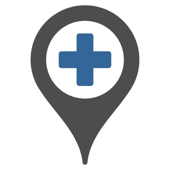 Clinic Pointer raster icon. Style is bicolor flat symbol, cobalt and gray colors, rounded angles, white background.