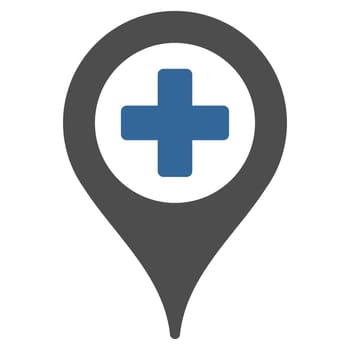 Clinic Pointer raster icon. Style is bicolor flat symbol, cobalt and gray colors, rounded angles, white background.