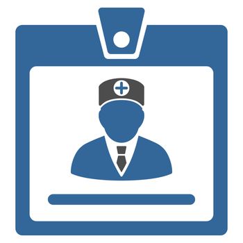 Doctor Badge raster icon. Style is bicolor flat symbol, cobalt and gray colors, rounded angles, white background.