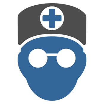 Doctor Head raster icon. Style is bicolor flat symbol, cobalt and gray colors, rounded angles, white background.
