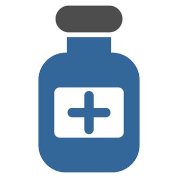 Drugs Bottle raster icon. Style is bicolor flat symbol, cobalt and gray colors, rounded angles, white background.