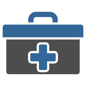 First Aid Toolbox raster icon. Style is bicolor flat symbol, cobalt and gray colors, rounded angles, white background.