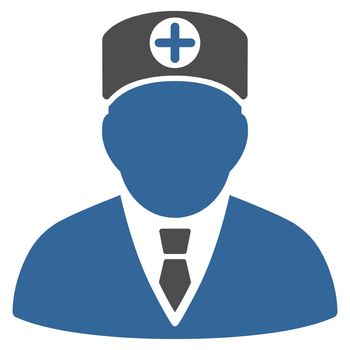 Head Physician raster icon. Style is bicolor flat symbol, cobalt and gray colors, rounded angles, white background.