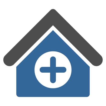 Hospital raster icon. Style is bicolor flat symbol, cobalt and gray colors, rounded angles, white background.