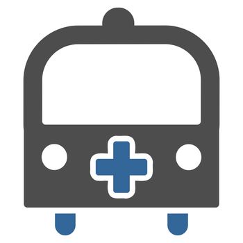 Medical Bus raster icon. Style is bicolor flat symbol, cobalt and gray colors, rounded angles, white background.