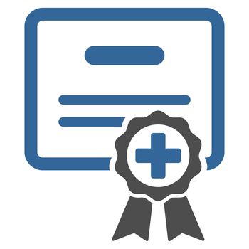 Medical Certificate raster icon. Style is bicolor flat symbol, cobalt and gray colors, rounded angles, white background.