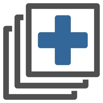 Medical Docs raster icon. Style is bicolor flat symbol, cobalt and gray colors, rounded angles, white background.