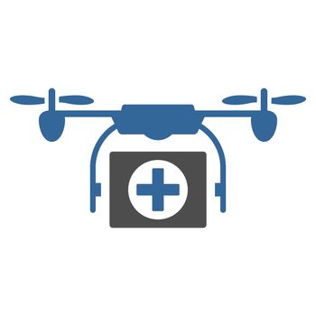 Medical Drone raster icon. Style is bicolor flat symbol, cobalt and gray colors, rounded angles, white background.