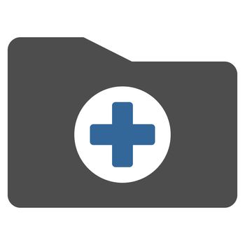 Medical Folder raster icon. Style is bicolor flat symbol, cobalt and gray colors, rounded angles, white background.