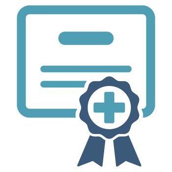 Medical Certificate raster icon. Style is bicolor flat symbol, cyan and blue colors, rounded angles, white background.