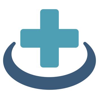 Medical Community raster icon. Style is bicolor flat symbol, cyan and blue colors, rounded angles, white background.