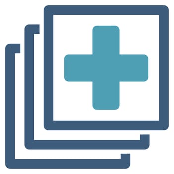 Medical Docs raster icon. Style is bicolor flat symbol, cyan and blue colors, rounded angles, white background.