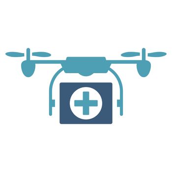 Medical Drone raster icon. Style is bicolor flat symbol, cyan and blue colors, rounded angles, white background.