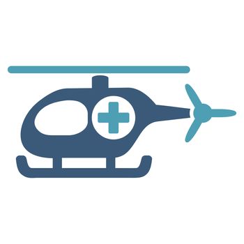 Medical Helicopter raster icon. Style is bicolor flat symbol, cyan and blue colors, rounded angles, white background.