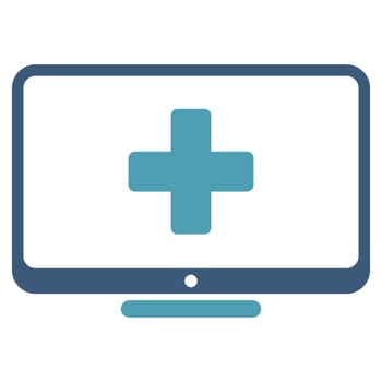 Medical Monitor raster icon. Style is bicolor flat symbol, cyan and blue colors, rounded angles, white background.