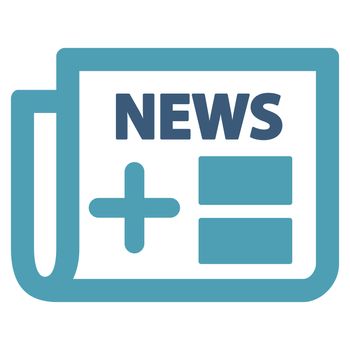 Medical Newspaper raster icon. Style is bicolor flat symbol, cyan and blue colors, rounded angles, white background.