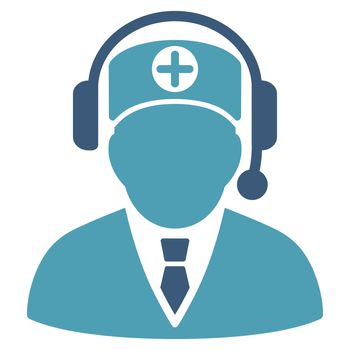 Medical Operator raster icon. Style is bicolor flat symbol, cyan and blue colors, rounded angles, white background.