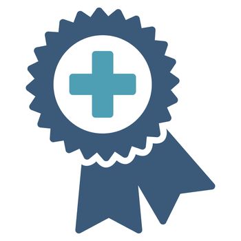 Medical Quality Seal raster icon. Style is bicolor flat symbol, cyan and blue colors, rounded angles, white background.