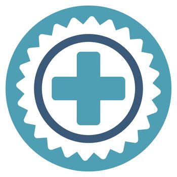 Medical Stamp raster icon. Style is bicolor flat symbol, cyan and blue colors, rounded angles, white background.