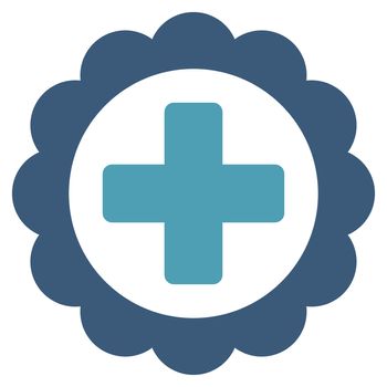 Medical Sticker raster icon. Style is bicolor flat symbol, cyan and blue colors, rounded angles, white background.