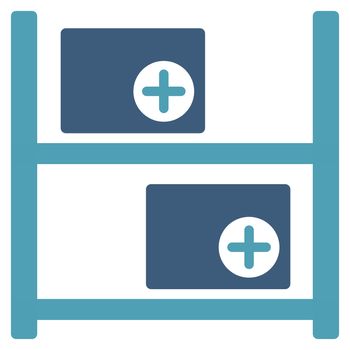 Medical Warehouse raster icon. Style is bicolor flat symbol, cyan and blue colors, rounded angles, white background.