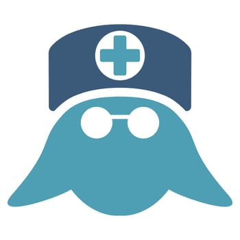 Nurse Head raster icon. Style is bicolor flat symbol, cyan and blue colors, rounded angles, white background.