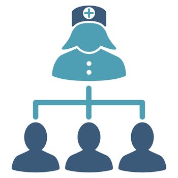 Nurse Patients raster icon. Style is bicolor flat symbol, cyan and blue colors, rounded angles, white background.