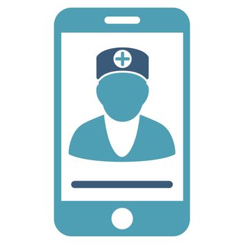 Online Doctor raster icon. Style is bicolor flat symbol, cyan and blue colors, rounded angles, white background.