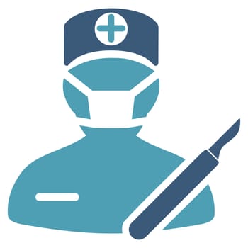 Surgeon raster icon. Style is bicolor flat symbol, cyan and blue colors, rounded angles, white background.