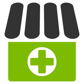 Apothecary raster icon. Style is bicolor flat symbol, eco green and gray colors, rounded angles, white background.