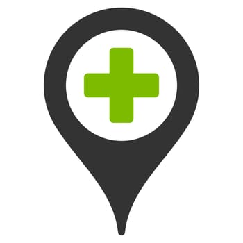 Clinic Pointer raster icon. Style is bicolor flat symbol, eco green and gray colors, rounded angles, white background.