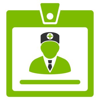 Doctor Badge raster icon. Style is bicolor flat symbol, eco green and gray colors, rounded angles, white background.