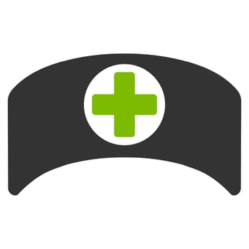 Doctor Cap raster icon. Style is bicolor flat symbol, eco green and gray colors, rounded angles, white background.