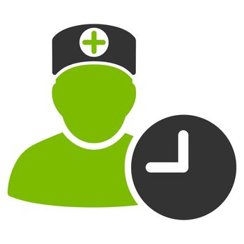 Doctor Schedule raster icon. Style is bicolor flat symbol, eco green and gray colors, rounded angles, white background.