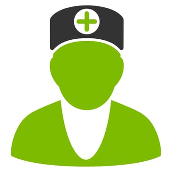 Doctor raster icon. Style is bicolor flat symbol, eco green and gray colors, rounded angles, white background.