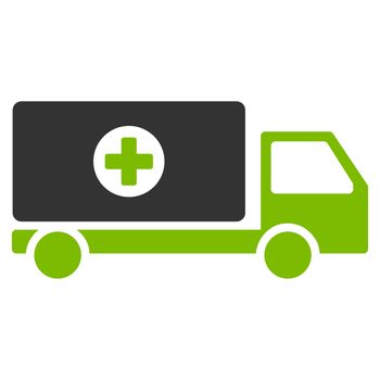 Drugs Shipment raster icon. Style is bicolor flat symbol, eco green and gray colors, rounded angles, white background.